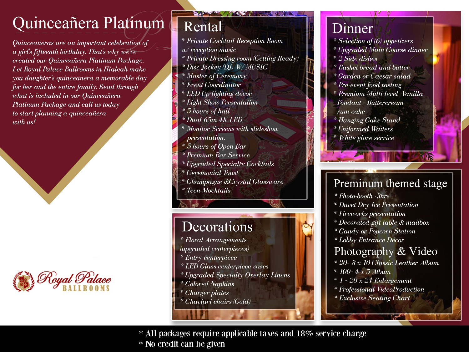 Quinceañera Platinum Package Royal Palace Ballrooms